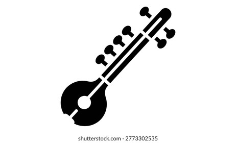 Vector illustration of a sarod string instrument icon, representing musical equipment or the use of a traditional Indian string instrument, isolated on white.