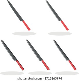 Ilustración vectorial de Sashimi Knife. Cuchilla por cortar pescado crudo en trozo delgado. Cuchillo usando para hacer sashimi. Diseño del sótano Sashimi Knife
