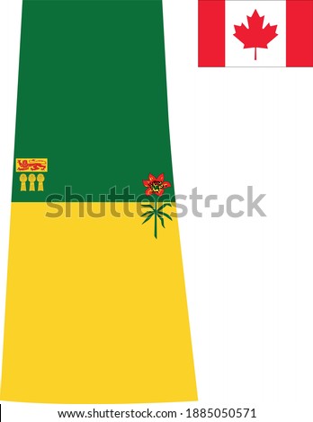 vector illustration of Saskatchewan map and flag with Canadian flag