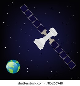 Vector illustration satellite is orbiting the Earth