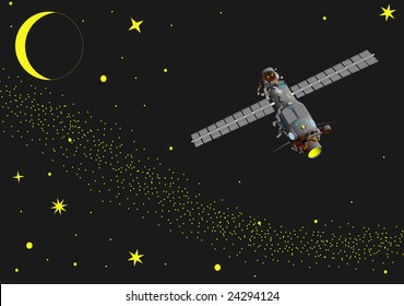 vector -  illustration of satellite at  space