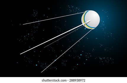 Vector illustration of satellite in space with shining blue stars.
