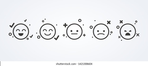 Vector illustration of satisfaction level. Range to assess the emotions of your content. Feedback in form of emotions. User experience, customer feedback