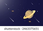 vector Illustration Saturn Planet Blue Background
