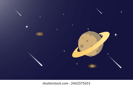 vector Illustration Saturn Planet Blue Background