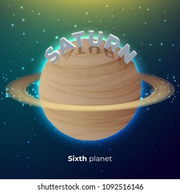 Vector illustration of saturn. Sixth planet from the sun icon. Space background