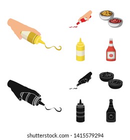 Vector illustration of sauce and condiment sign. Set of sauce and bowl stock vector illustration.