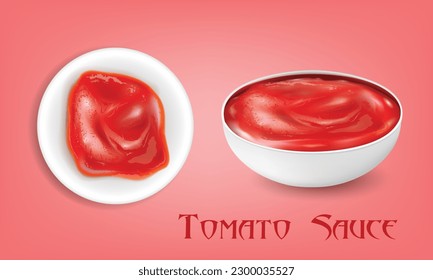 Vektorgrafik-Sauce-Tasse und Sauce-Tasse Topview Design-Element.frischen und leckeren Tomaten Ketschup-Vorlage.