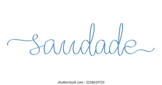 Vector illustration of Saudade minimalist monoline lettering in Portuguese for logotype, merchandise, t-shirt, fabric, cup, mug, gift, poster, decoration, postcard, bag, textile. EPS 10.