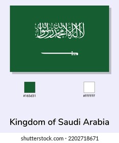 Vector Illustration of Saudi Arabia flag isolated on light blue background. Illustration National Saudi Arabia flag with Color Codes. As close as possible to the original.

