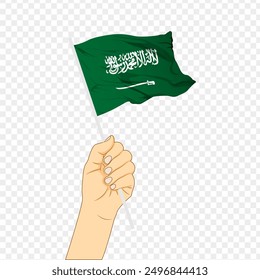 Vector illustration of Saudi Arabia flag in hand on transparent background