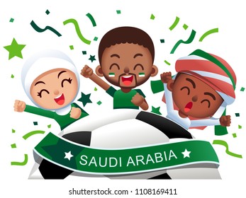 Vector Illustration Of Saudi Arabia Football Fans Characters Celebrating