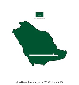 Vector illustration of saudi arabia map overlaid with the national flag, highlighting the country's geographic outline combined with its national colors.