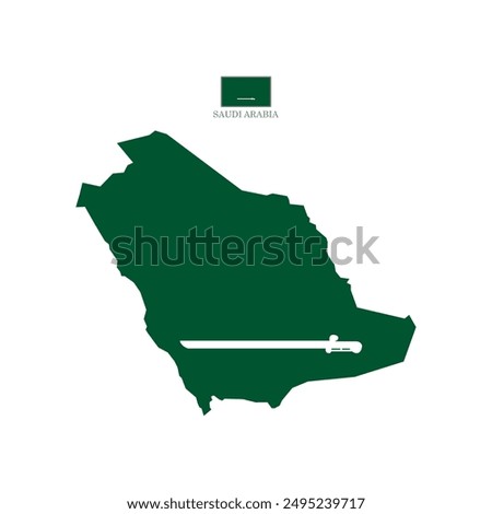 Vector illustration of saudi arabia map overlaid with the national flag, highlighting the country's geographic outline combined with its national colors.