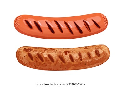 Vector illustration of a sausage. Grilled sausage. Grilled German sausage.simple fried sausage isolated on white background Vector eps 10.