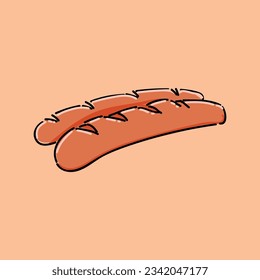 Vector illustration of a sausage. sausage isolated on soft brown color background. sausage vector or illustration art. can be used print, template, design element in web and mobile.