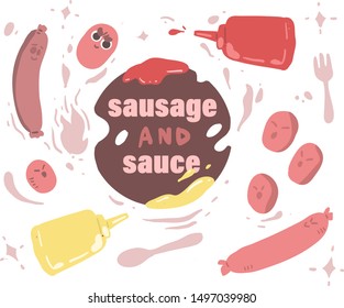 Vector illustration of sausage and sauce