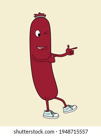 
vector illustration of sausage walking, fiddling with its fingers