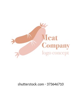 Vector illustration of sausages isolated on white. Sausage logotype. Butcher shop logo concept. Farm logo concept. Food company logo concept.