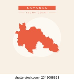 Vector de ilustración vectorial del mapa de Savanes Costa de Marfil