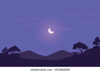 vector illustration of savanna landscape at night in Africa