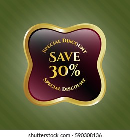 Vektorgrafik von Save 30 Gold-Button-Symbol in Maronfarbe
