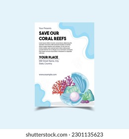 Vector Illustration of Save Coral Flyer Poster