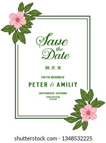 Vector illustration save the date card with design romantic pink flower frame hand drawn
