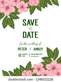 Vector illustration save the date card with design romantic pink flower frame hand drawn