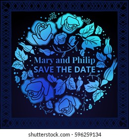 Vector illustration for save date. Decorated with flowers roses, bud and branch