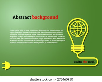 Vector Illustration of Save the earth, Website, Background, Banner. Eco Energy Save Concept Element Template with Map and Lamp in Outline Style
