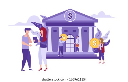 Vector Illustration of save money in bank account. Business Concept, Team Metaphor, Flat Design