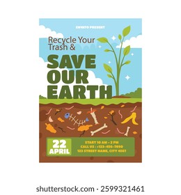 Vector illustration of save our earth flyer poster template design