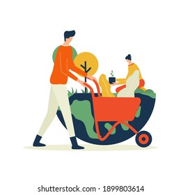 Vector illustration, save our planet concept, earth day, gardening