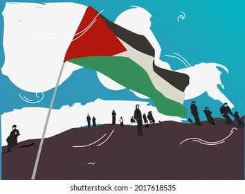 
vector illustration of save palestine. cartoon palestine flag