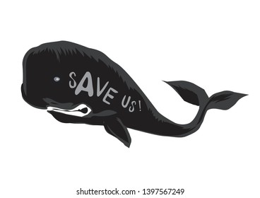 Vector illustration save the whale, ocean, nature, and world campaign