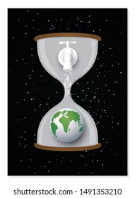 Vector and illustration save world in hourglass on background. paper cut style.