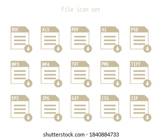 Vector illustration of saved file / Set of image files, documents, software icons