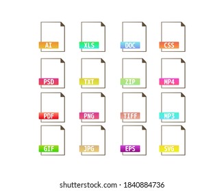 Vector illustration of saved file / Set of image files, documents, software icons