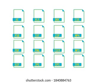 Vector illustration of saved file / Set of image files, documents, software icons