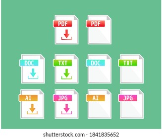 Vector illustration of saved file / Set of image files, documents, software icons