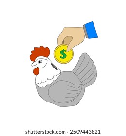 Ilustración vectorial de ahorrar dinero en una hucha en forma de pollo