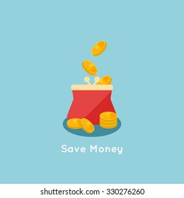 vector illustration of Saving money flat business concept, filling money with bag of gold