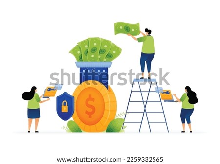 Vector illustration of savings machine and money matters. Power of banking innovation. Empowering future banking in wealth accumulation. Can use for ad, poster, campaign, website, apps, social media
