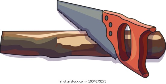 Vector illustration of a saw cutting a branch used for wood-working.