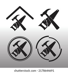 Vector illustration saw and hammer silhouette design. tool for building a building icon.