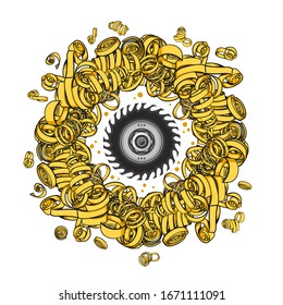 Vector illustration of saw and sawdust 