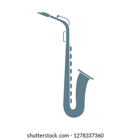 Vector illustration with saxophone. Classical music wind instrument.