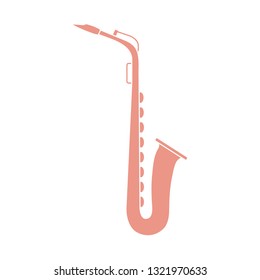 Vector illustration with saxophone. Classical music wind instrument.