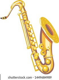 Vector illustration of a saxophone. Classical musical instruments. Warm colors